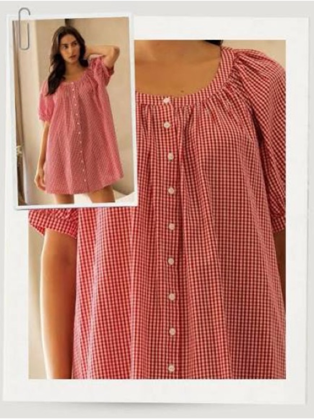Storia Red Gingham Button-Front Babydoll Dress